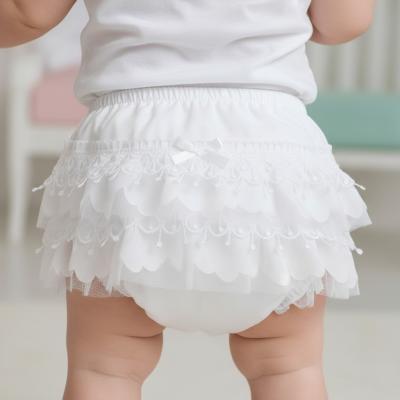 STFP26-Wh White Bell Lace Frilly Pants (0-18 months)