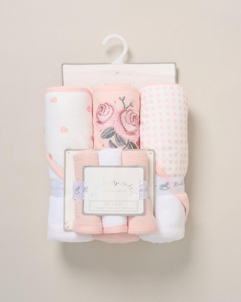 Snuggle Tots G10955 * STG10955 Hooded Towel and Wash Cloth Set "Roses"