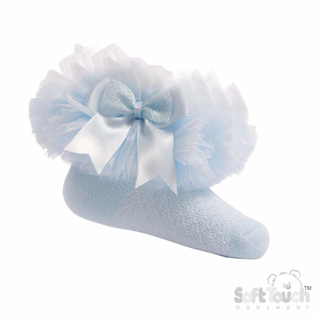 Soft Touch 4GS114-W 5023797405990 STGS214-B Blue Organza Lace & Bow "Tutu" Socks (0-6 months)