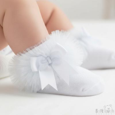 STGS214-W Organza Lace & Bow "Tutu" Socks (0-6 months)