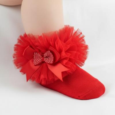 STGS216-R Organza Lace & Bow "Tutu" socks (6-18 months)