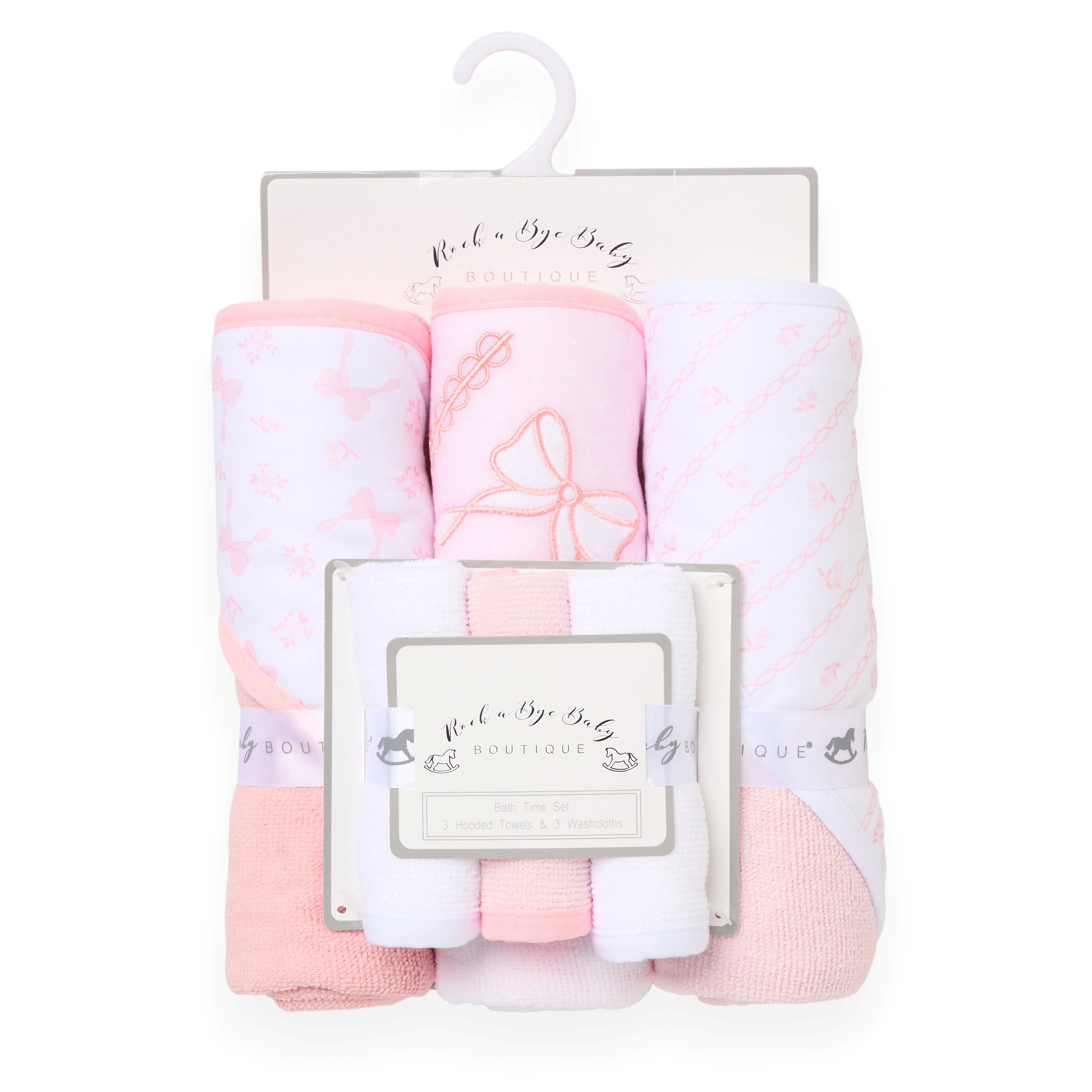 Rock a bye boutique G10955 * RBH15015 Hooded Towel and Wash Cloth Set "Bows"
