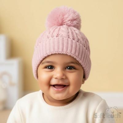 STH16-DP  Deluxe Cable Knit Pom Pom Hat  (NB - 12m)