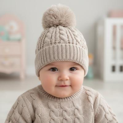 STH16-BI Deluxe Cable Knit Pom Pom Hat (NB - 12m)
