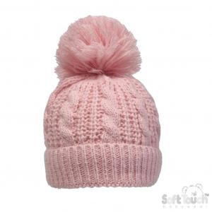 STH16-DP  Deluxe Cable Knit Pom Pom Hat  (NB - 12m)