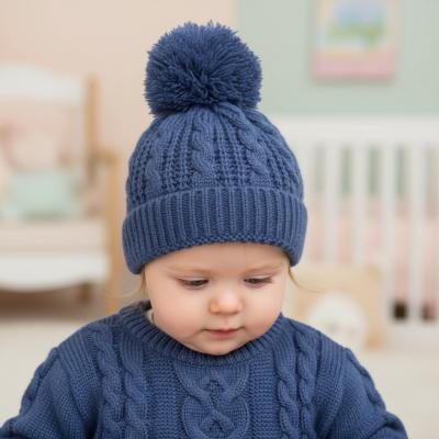 STH16-SB Deluxe Cable Knit Pom Pom Hat (NB - 12m)