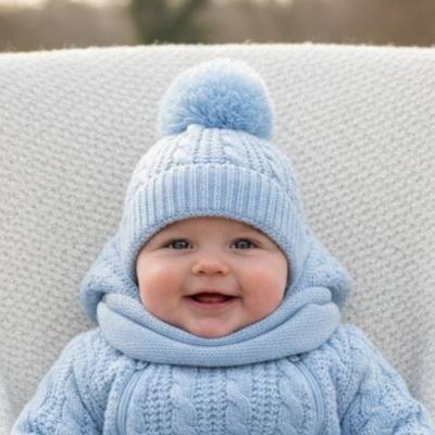 STH16B Deluxe Blue Cable Knit Pom Pom Hat (NB - 12m)