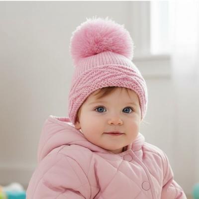 STH468-P-S   Pink Diamond Pom Pom Hats  (Newborn-12 months)