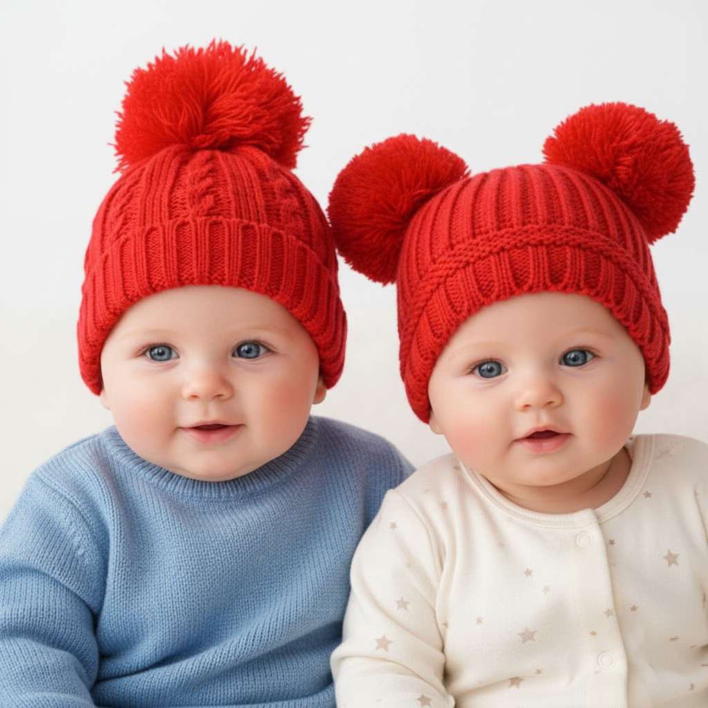Soft Touch 5023797303005 STH474-R-SM Small Red Pom Pom hats ( 0-12 months)
