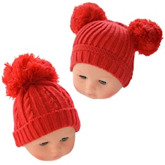 STH474-R-SM  Small Red Pom Pom hats  ( 0-12 months)