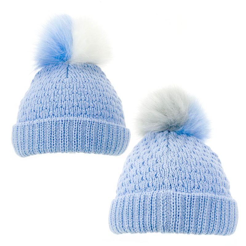 Soft Touch  5023797305740 STH600-B-SM Two Tone Furry Pom Pom Hat(NB-12 months)
