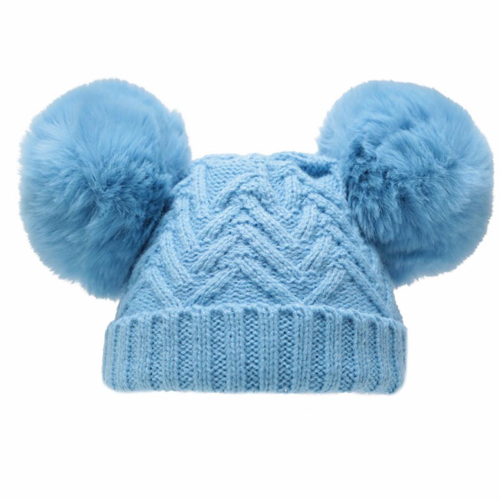 Soft Touch STH632-B-M 5023797307973 STH632-B-M Sky Chevron Pom  Pom lined hat  ( 6-18 months)
