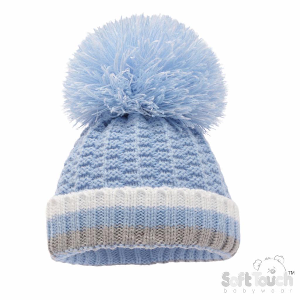 Soft Touch 4H648-B-BP 5023797311086 STH648-B-BP Pom pom hat  (Newborn - 12 months)