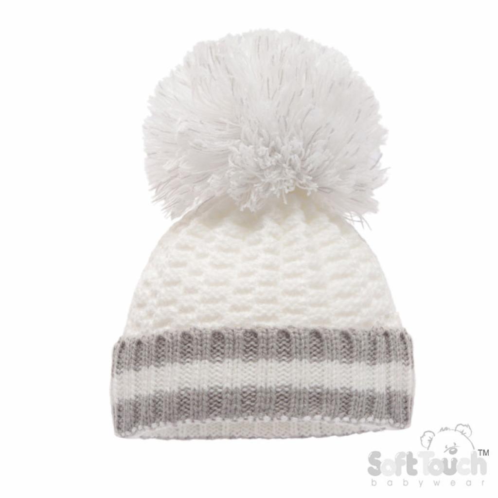 Soft Touch 4H648-B-BP 5023797311086 STH648-W-BP Pom pom hat  (Newborn - 12 months)