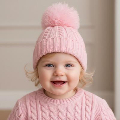 STH650-P-S Pink Elegance Cable Knit Pom Pom Hat (NB-12)