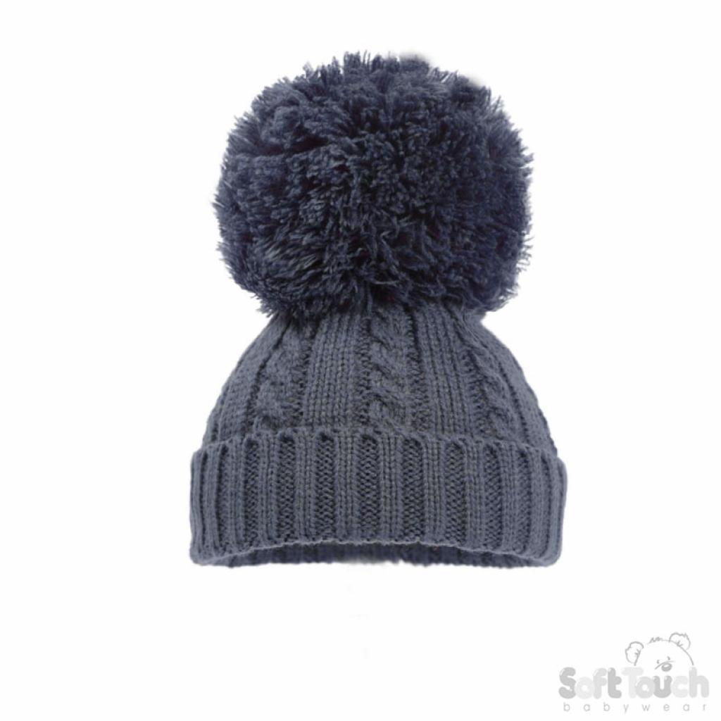 Soft Touch 4H650-SB-SM 5023797310430 STH650-SB-Sm Steel Blue Elegance Cable Knit Pom Pom Hat (NB-12)