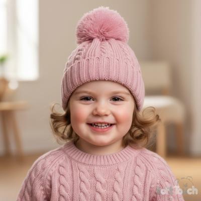 STH652-DP-M  Dusky Pink Elegance Cable Knit Pom Pom Hat  (12-24m