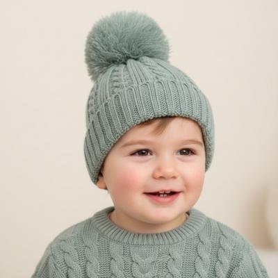 STH652-SG-M Sage Green Elegance Cable Knit Pom Hat (12-24m)