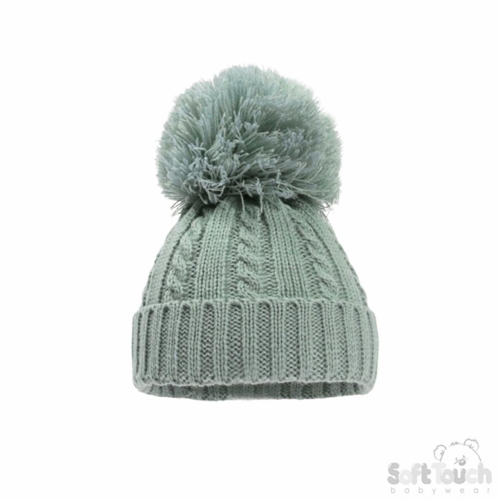 Soft Touch 4H652-SG-SM 5023797310577 STH652-SG-M Sage Green Elegance Cable Knit Pom Hat (12-24m)