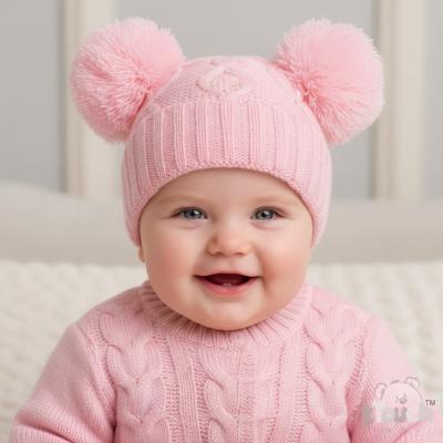 STH660-BP  Deluxe Pink Chain Knit Pom Pom Hat  (NB - 12m)