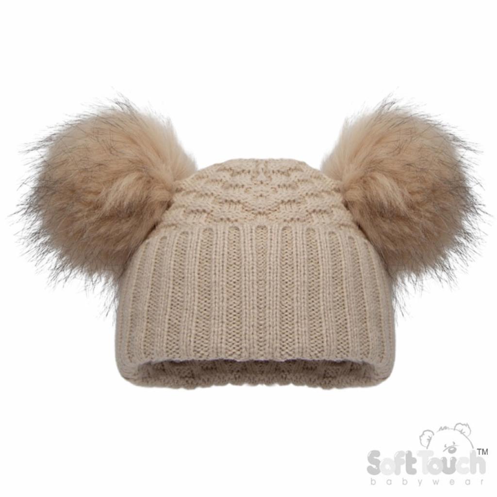 Soft Touch  EAN: 5023797312205 STH670-Bi Biscuit Deluxe Check Knit Pom Pom Hat (NB-12m)