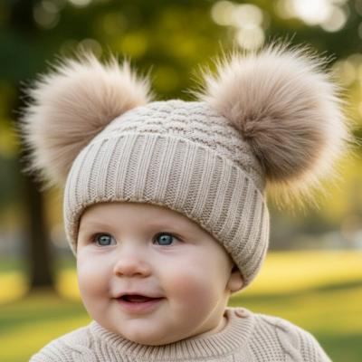 STH670-Bi Biscuit Deluxe Check Knit Pom Pom Hat (NB-12m)