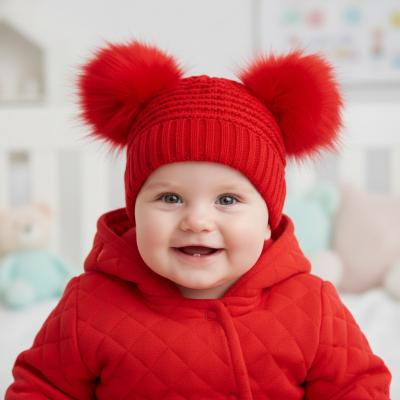 STH670-R Red Deluxe Check Knit Pom Pom Hat (NB-12m)