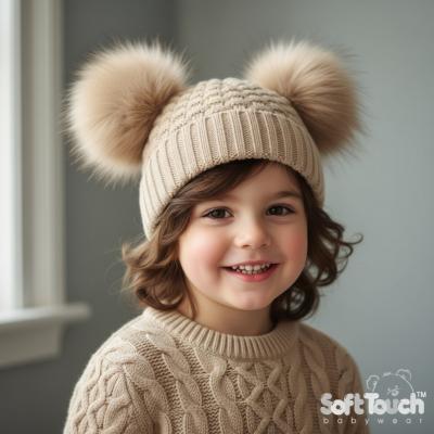STH672Bi Biscuit Deluxe Check Knit Pom Pom Hat (12-24m)