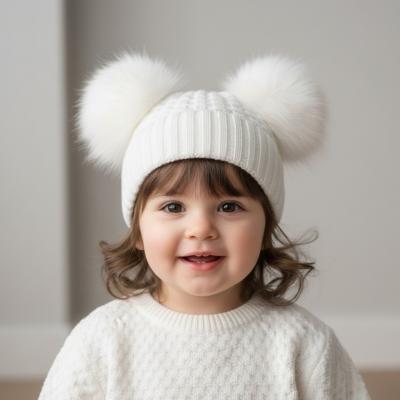 STH672W White Deluxe Check Knit Pom Pom Hat (12-24m)