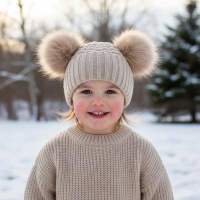 STH674Bi  Biscuit Deluxe Check Knit Pom Pom Hat  (2-5 Years)