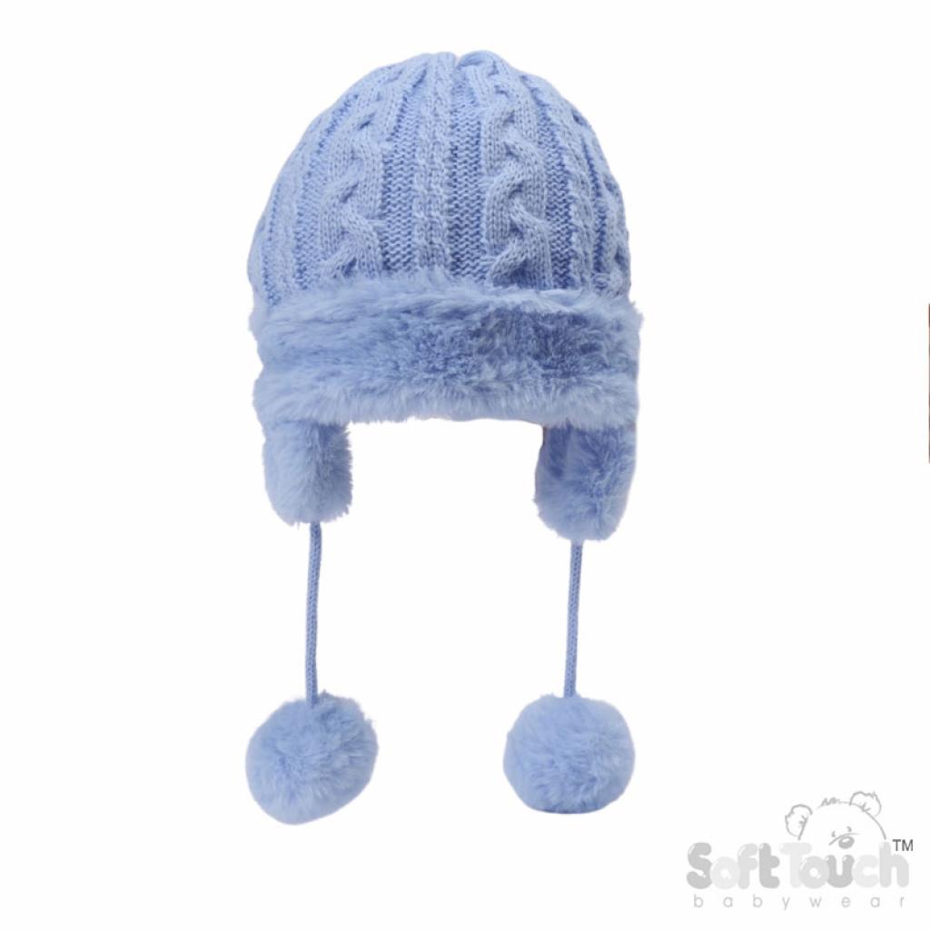 Soft Touch  * STH680-B Cable hat with fur and ear flaps (Nb-6 months)