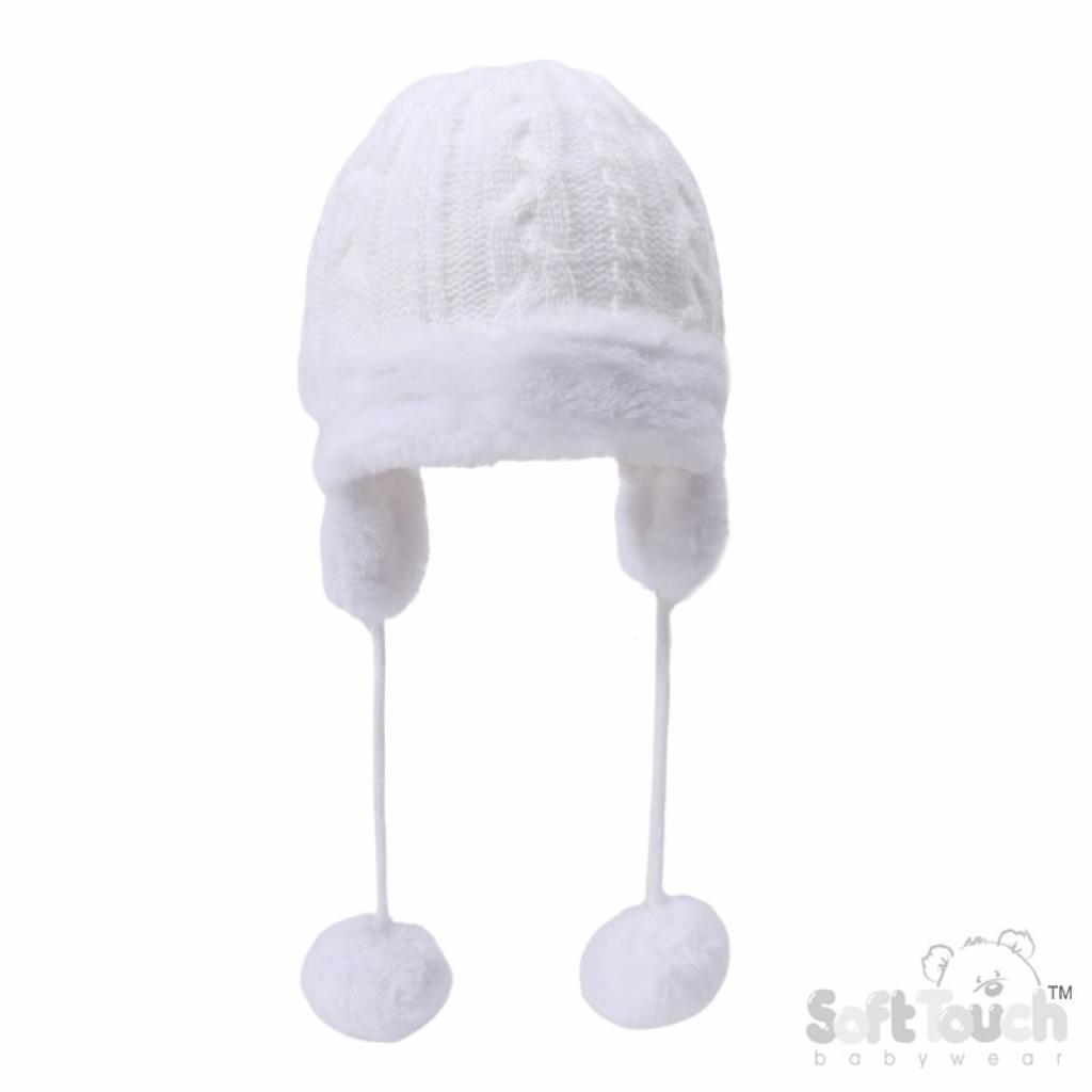 Soft Touch  * STH680-W Cable hat with fur and ear flaps (Nb-6 months)