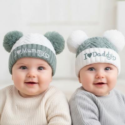 STH682-Sg  Sage Mummy & Daddy Pom Pom hat  (NB-12 months)