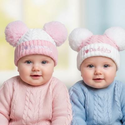 STH682-P Pink Mummy & Daddy Pom Pom hat (NB-12 months)