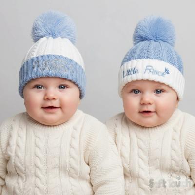 STH684-B  Sky Prince Pom Pom hat  (NB-12 months)