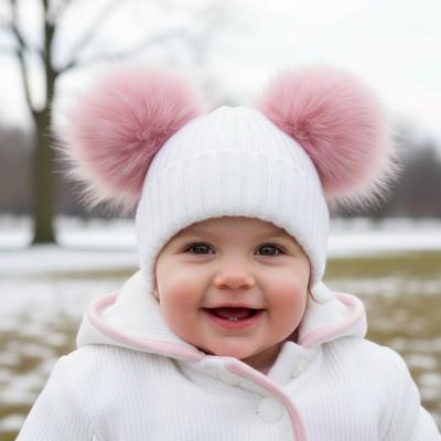 STH688P Pink Furry Pom Pom hat (NB-12 months)