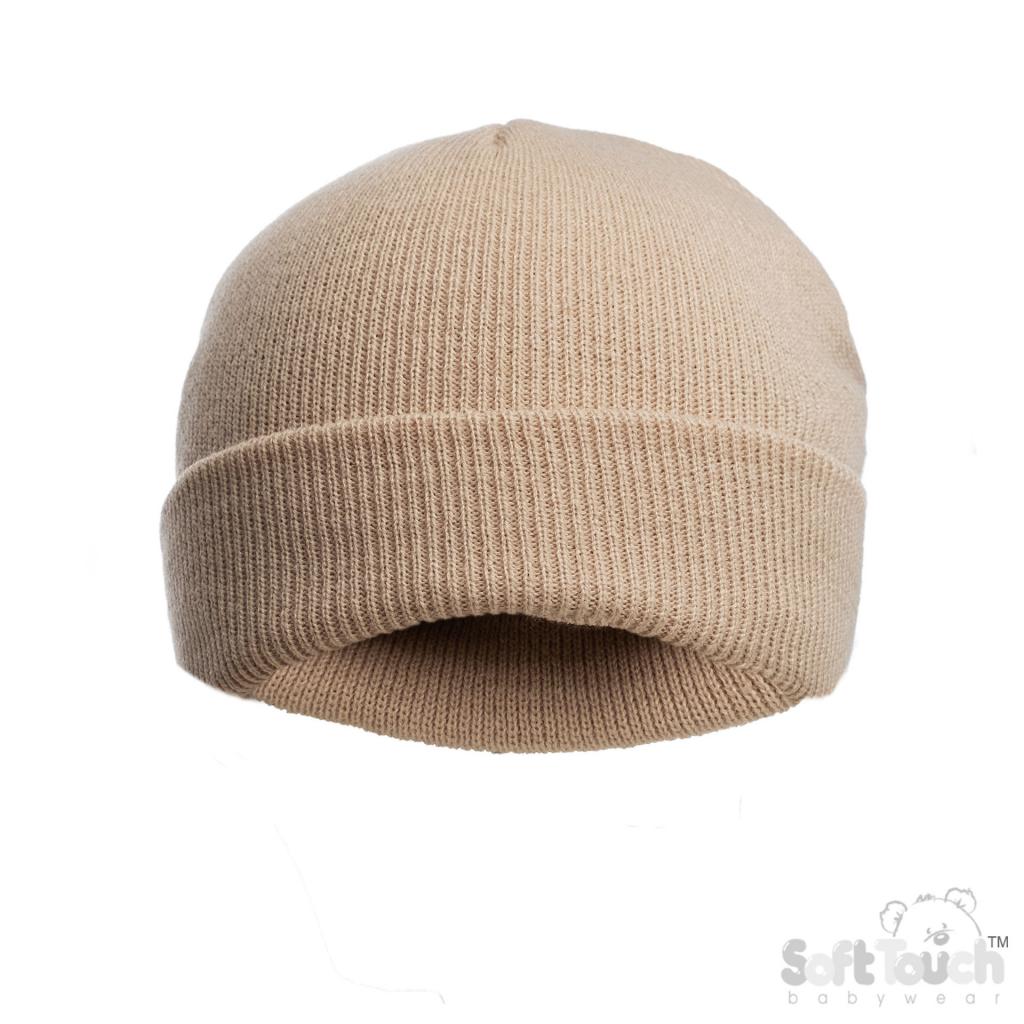 Soft Touch 4H702 50237973138790 STH702-Bi Brushed Beanie Hat Biscuit (Newborn-12 months)