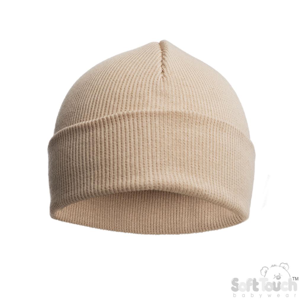 Soft Touch 4H704-C-B 5023797313851 STH704-C-Bi Cotton Beanie Hat Biscuit(Newborn-12 months)