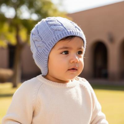STH706-B  Blue Cable knit Hat with ear cover (Newborn -12 months)