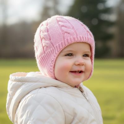 STH706-P  Pink Cable knit Hat with ear cover (Newborn -12 months)
