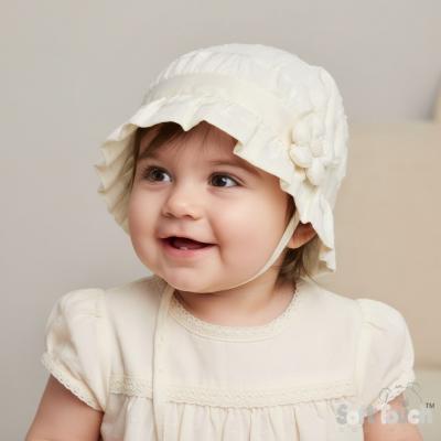 STH78C  Cream Dotty Flower Hat  (0-24 months)