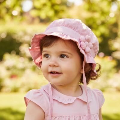 STH78P  Pink Dotty Flower Hat  (0-24 months)
