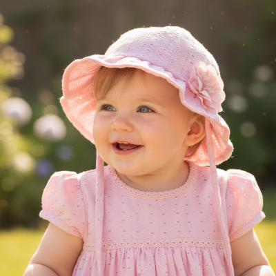 STH80-P  Pink Broderie Anglaise Flower Hat  (0-24 months)