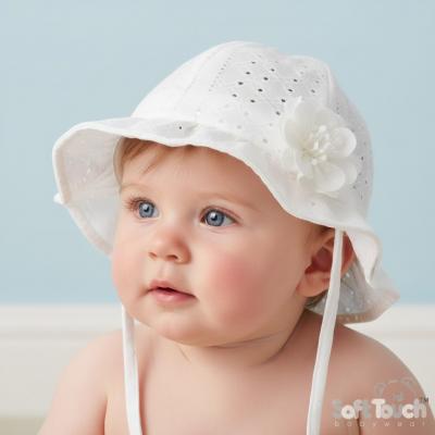 STH80W  White Broderie Anglaise Flower Hat  (0-24 months)