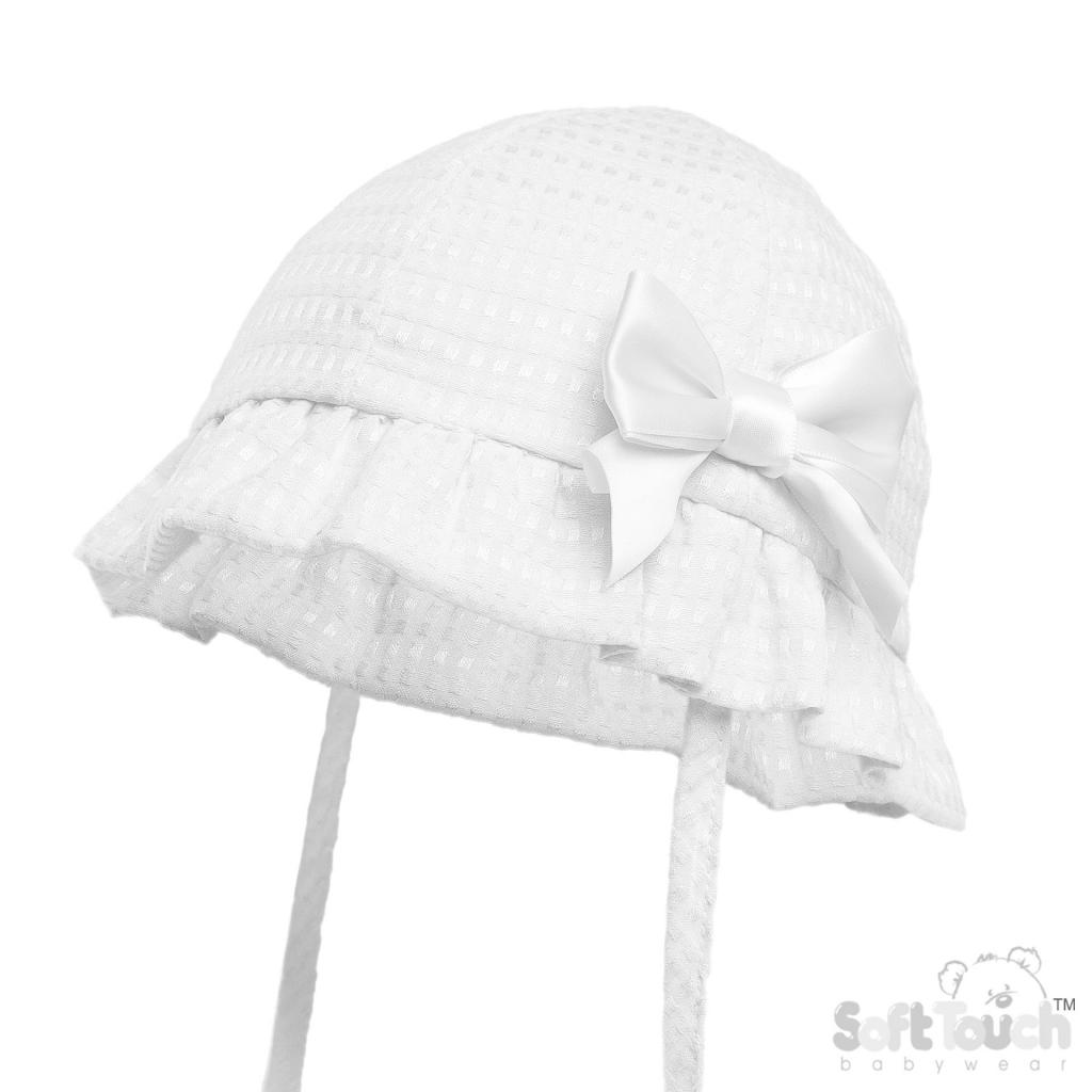 Soft Touch 4H82-W 5023797314735 STH82-W Ivory Checked Bow Hat (0-24 months)