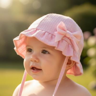 STH82P  Pink Checked Bow Hat  (0-24 months)