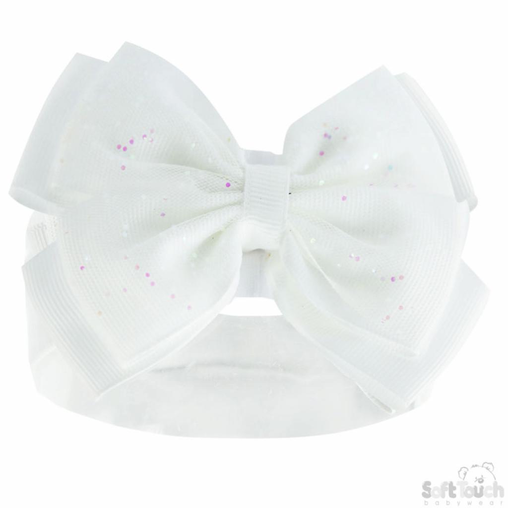 Soft Touch 4HB92-W 5023797306938 STHB92-W White Glitter Bow Headband