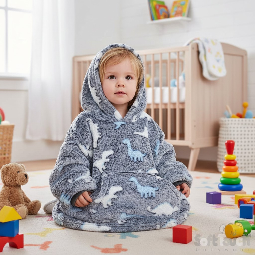 Soft Touch 5023797314414 STHD112-B Blue Dinosaur Hoodies (6-36 months)