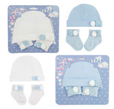 STHS106-B  Pom Pom Hat and Sock Set  (Newborn - 6months)