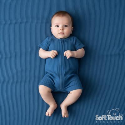 STJS4600-Az Azure Blue Ribbed Jumpsuit ( Newborn - 3 months)